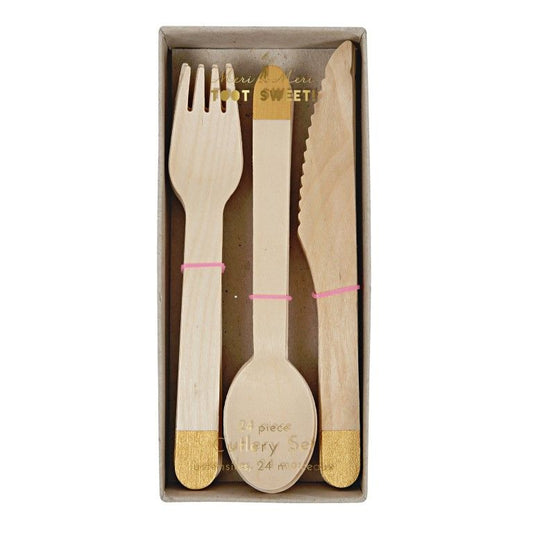 Gold wooden cutlery set - x24